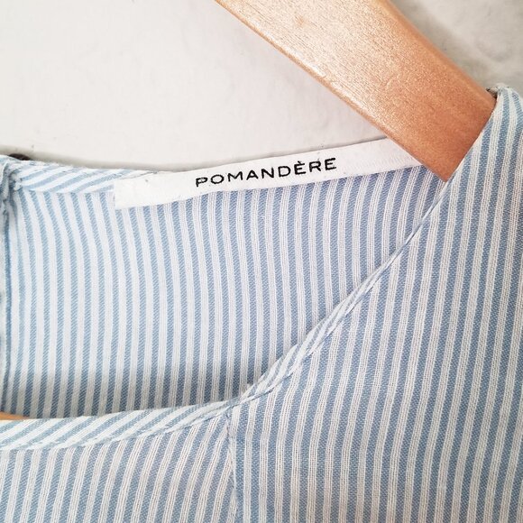 Pomandere Flutter Sleeve Top Blue Stripe 2 Cotton Hemp Blend Airy Lightweight - Picture 9 of 16